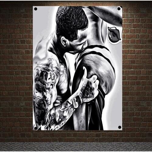 Love kiss couple Sexy Art Poster Background Hanging Cloth Tapestry Mural Curtain Canvas Painting Flags Banners Room Wall Decor A