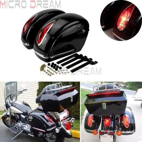 Motorcycle ABS Saddlebags Tail Box Luggage Side Case w/ LED Brake Lights For Harley Touring Street Road Glide Road King FLH FLTR