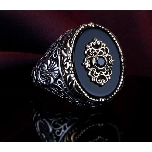 Mens ring 925 sterling silver Turkish handmade jewelry black onyx all size