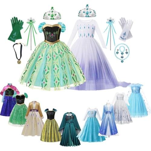 Snow Queen 1&2 Anna Elsa Coronation Dresses Kids Carnival Party Fancy Outfits Girl Princess Costumes Children Birthday Ball Gown