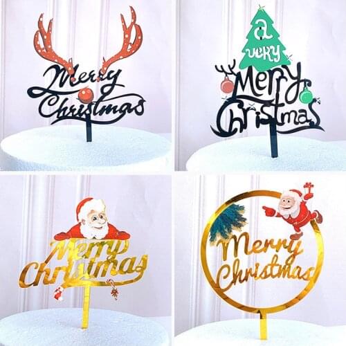 Christmas Cake Decoration Cake Topper Color Printing Acrylic Cake Insert Santa Claus Antlers Baking Dessert Cupcake Toppers