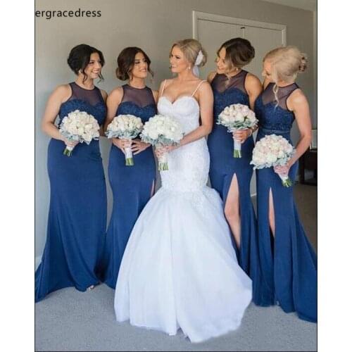 Mermaid Side Slit Bridesmaid Dresses Navy Blue Formal Maid of Honor Gowns Wedding Guest Tailor Made Plus Size Available