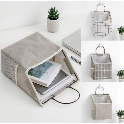 Lattice Hanging Storage Bag Dorm Room Bedside Phone Book Magazine Organizer Storage Bag Holder With Hook Large Capacity Pocket
