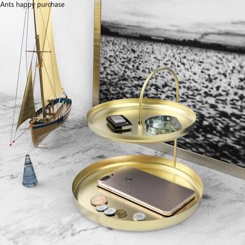 Nordic Gold Metal Storage Tray Luxury Brass Gold Round Plate Iron Fruit Plate Jewelry Display Tray Home Decoration