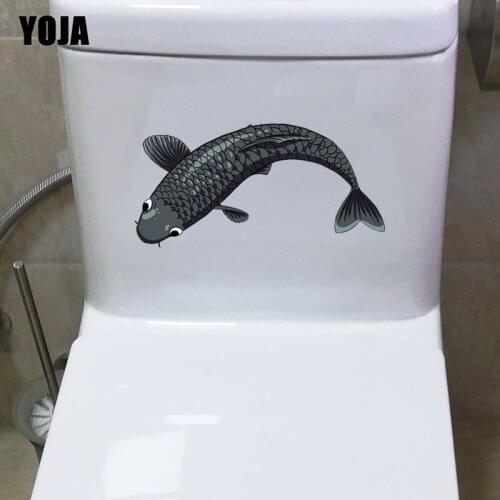 YOJA 23.7*13CM Modern Wall Decal Toilet Sticker Cartoon Black Carp Home Decor Animal Fish T3-1009