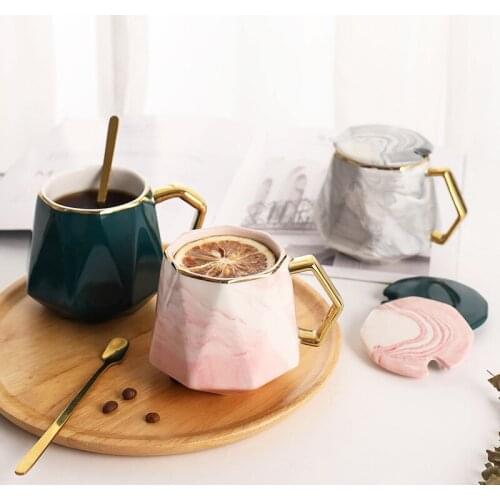 Modern Glass Ceramic Gold Coffee Cup Milk Cup Nordic Personality Trend Light Luxury Household Mugs with Spoon Cover