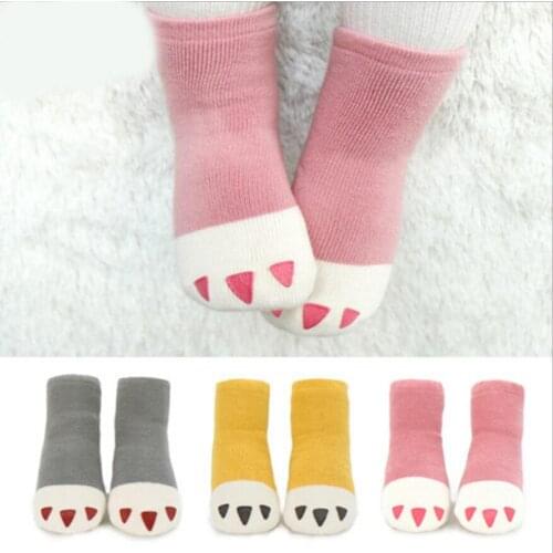 Unisex Baby boys Socks Short Cotton paw print Sock Baby Boy Girl Cute Pattern Floor Socks fleece Anti Slip kids Socks