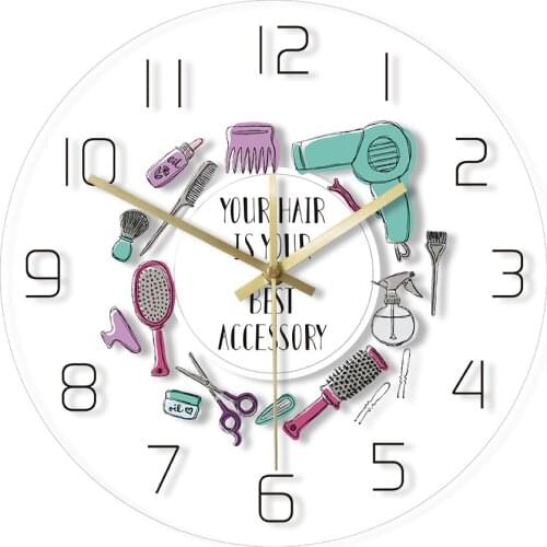 Your Hair Is Your Best Accessory Hairstylist Promotional Design Modern Print Wall Clock Barber Shop Decor Watch Hairdresser Gift