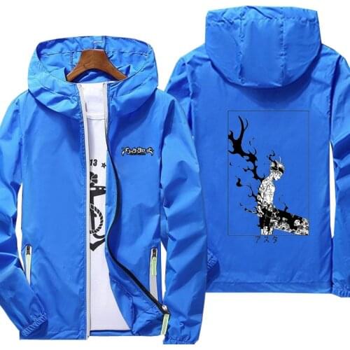 Jacket Black Clover anime print Spring Autumn reflective zipper Windbreaker waterproof Jackets men street Hooded thin Coats