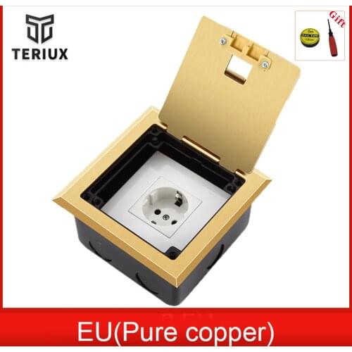 Factory sale golden pure copper socket box recessed outlet customized floor socket 250v manufacturer built in socket