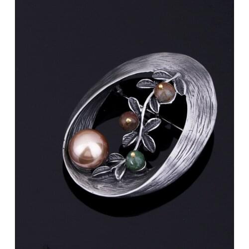 2018 Colorful Stone Leaf Brooches Pins Vintage Style Imitation Pearl Big Women Brooch Wedding Accessories Christmas Jewelry
