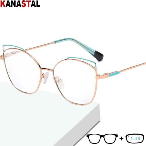 Women Anti Blue Light Blocking Glasses Cat Eye Metal Bicolor Frame Eyewear Ladies Computer Myopia Hyperopia Reading GlassesWH505