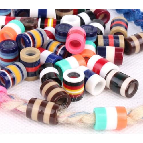 20pcs Colorful Resin Dreadlock Beads Stripes Pattern Hair Braid Dread Cuff Clip 14mm Hole Tube Braiding Styling Tool