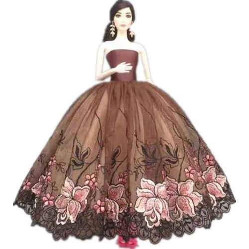11.5" Brown Floral Lace Wedding Dresses for Barbie Doll Clothes Outfits Party Gown Evening Dress 1/6 BJD Accessories Kids Toys