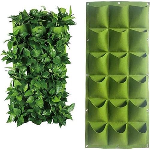 18 Pockets Green Grow Bags Vertical Garden Vegetable Living Garden Bag Seedling Wall Hanging Planter Felt Hanging Garden Bag