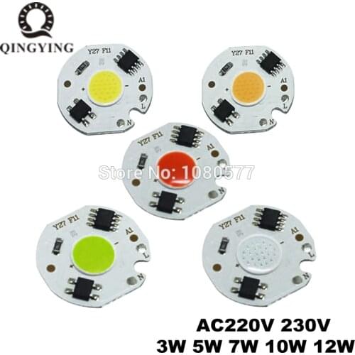 2-10pcs 3W 5W 7W 10W 12W LED COB Chip 220V Smart IC Driver Lamp bulb RED Green Blue Light Source For DIY Flood Light Spotlight