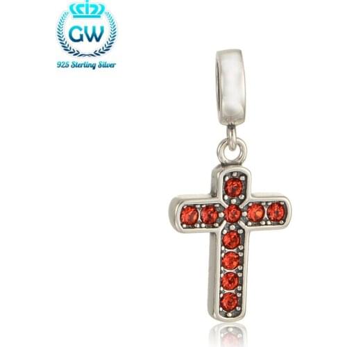 2Pcs/Lot 925 Sterling Silver Red Cross Silver Charm Pendant fit Necklace Mens Religious Bracelets GW Brand Jewellery S315
