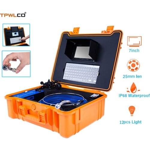 25mm Drain Pipe Inspection Camera IP68 Waterproof 20m Cable 7Inch Monitor Industrial Pipe Inspection Camera System With Keyboard