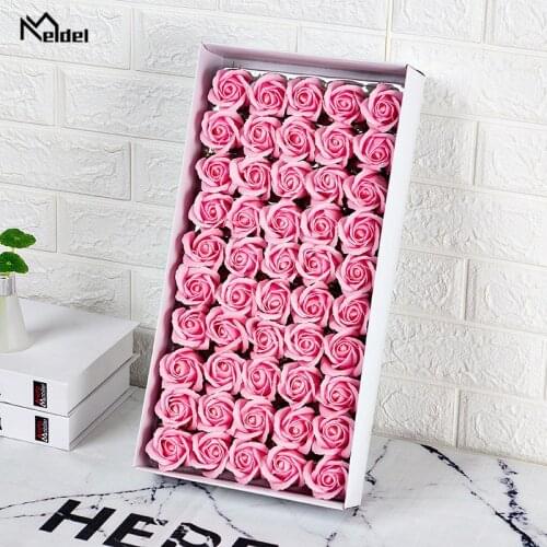 Meldel 50Pcs Rose Bath Body Flower Floral Soap Scented Rose Flower Essential Wedding ValentineS Day Gift Holding Flowers in Box