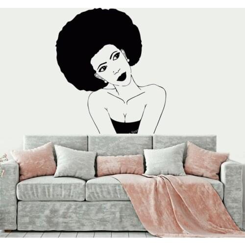 Afro Hairstyle Black Woman wall Sticker African Indigenous Vinyl Decal decor Hair Beauty Salon Makeup Window bedroom Mural DG106