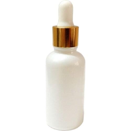 30ml white glass bottle with gold/silver/black collar , white/black bulb for essential oil contain dropper bottle