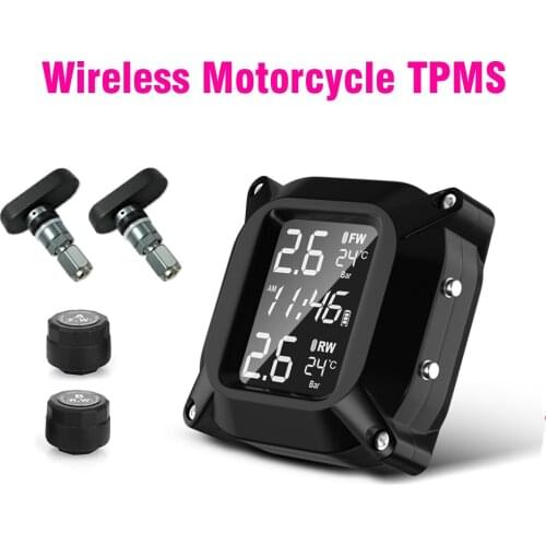 Wireless Motorcycle TPMS Tire Pressure Monitoring System 2pcs External Sensor LCD Time Display Tyre Temperature Monitor Alarm