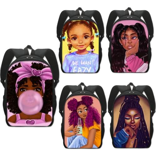 Black Girls with Crown Backpack Children School Bags Cartoon Afro Girls School Backpack Book Bag Kid Schoolbags Woman Travel Bag