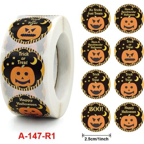 Kids Cartoon Pumpkins Sticker Roll Colorful 500-Count Stickers Round Grimace Sticker Halloween Party Gift Supply GDeals