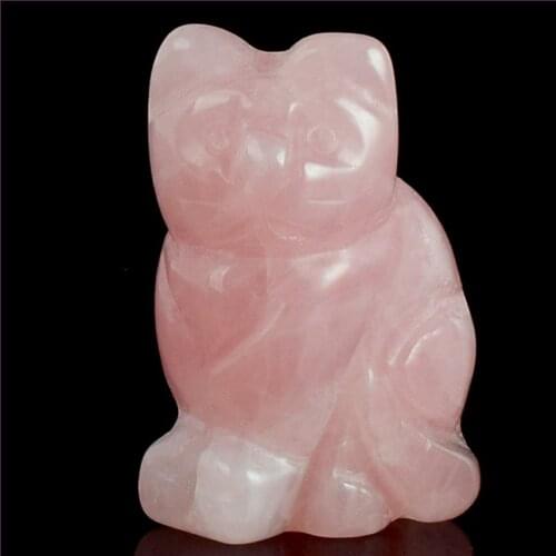 FYJS Unique 10 Pcs Lovely Cat Shape Natural Rose Pink Quartz Decoration Pendant Animal Jewelry