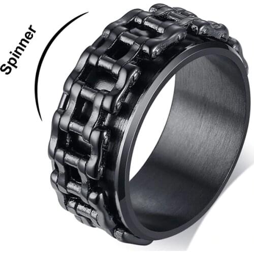 9.5MM Motorcycle Chain Link Spinner Ring for Men Stress Relief Bike Rotatable Band Finger Male Jewelry Stainless Steel