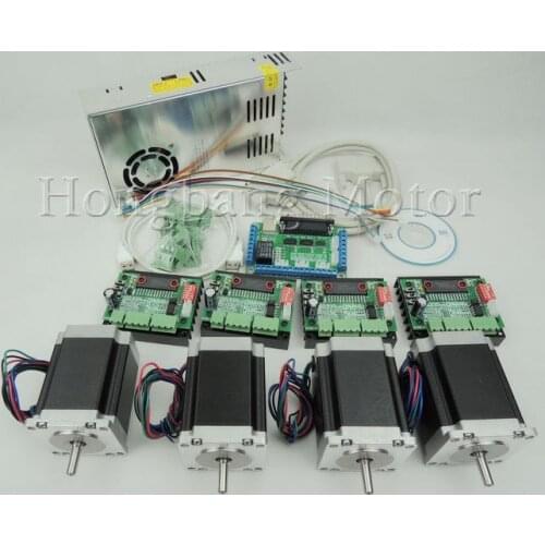 CNC 4 Axis controller kit, 4pcs 1 axis TB6560 driver +breakout board + 4pcs Nema23 270 Oz-in stepper motor + one power supply