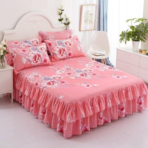 3pcs set Bedding Bed Skirt 2pc Free Pillowcases Wedding Bedspread Bed Sheet Mattress Cover Full Twin Queen King Size Bedsheets