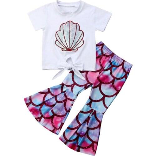 Citgeett Summer Summer Toddler Kids Baby Girl Mermaid Tops T-Shirt Flared Pants Outfits Sunsuit Fashion Set Clothing