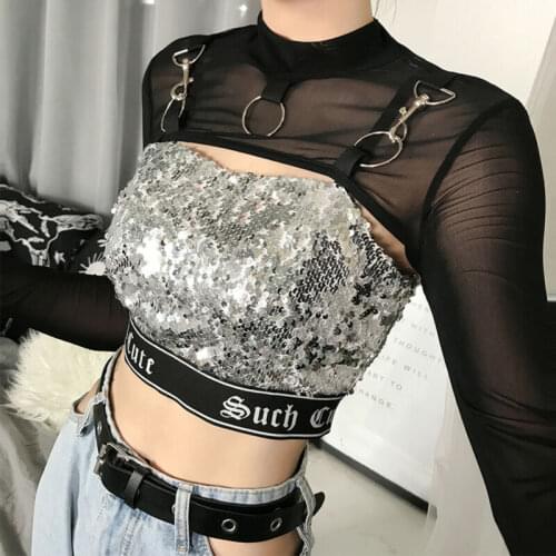 Summer New Sexy Women Lady Mesh Long Sleeve High Neck Black See-through Crop Tops T-Shirt Blouse Sexy Party Club Girls Short Top