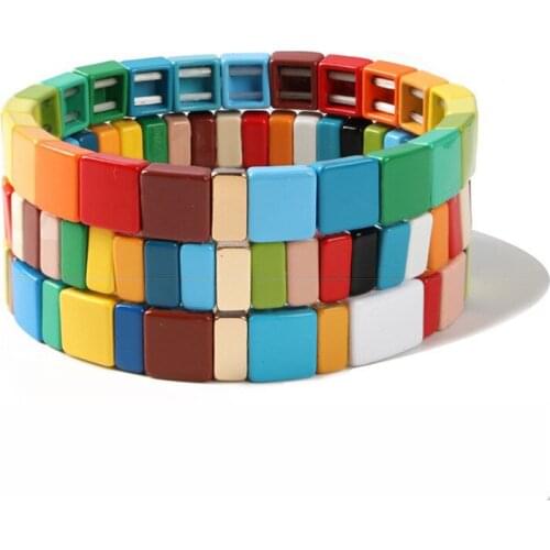 MIQIAO Color Rainbow Enamel Porcelain DIY Boho Turkish Bangle Wrist Band Bracelet for Women Couple Friends Gift Fashion Jewelry