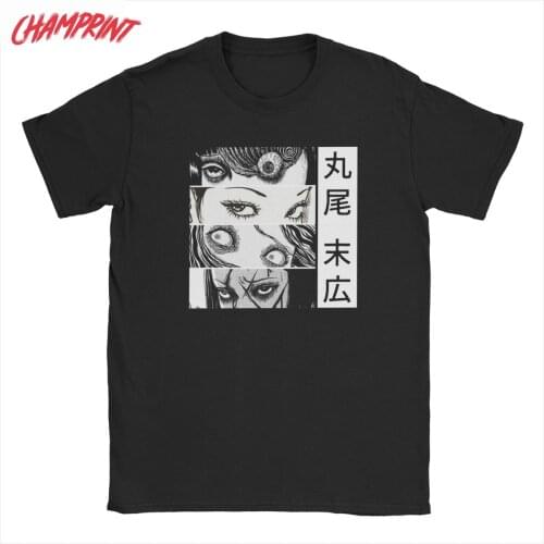 Men T-Shirt Junji Ito Collection Uzumaki Unique Pure Cotton Tees Short Sleeve Manga Horror Tomie T Shirt Crewneck Clothing 6XL