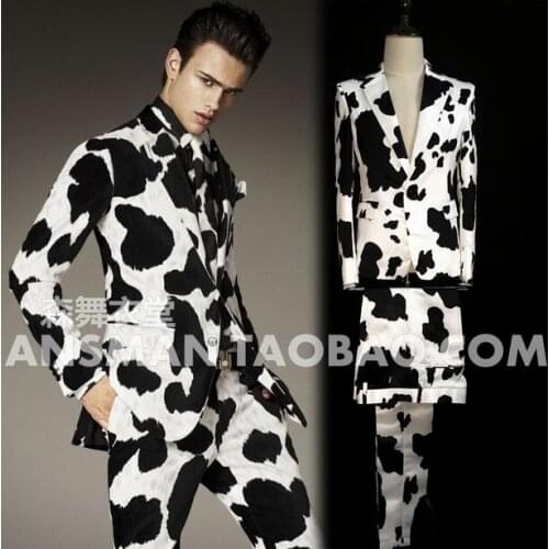 Male Singer Blazers Pant Set DJ Nightclub Suit Guest The The Same Stlye Cow Suits Men Fashion Blazers Costumes Wedding Set S-5XL