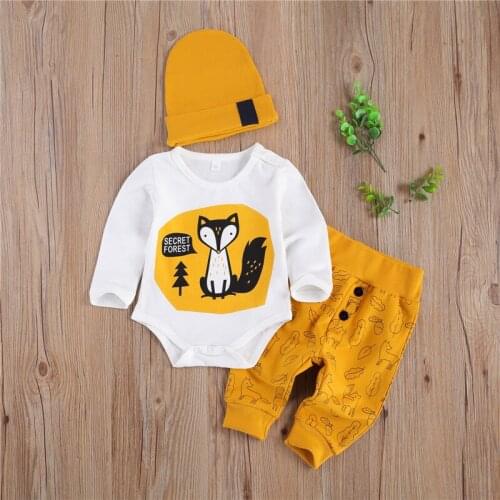 0-18M Newborn Kid Baby Boy Girl Clothes Long Sleeve Animals Cartoon Print Bodysuit Top Pant suit Cute Sweet Cotton Outfit
