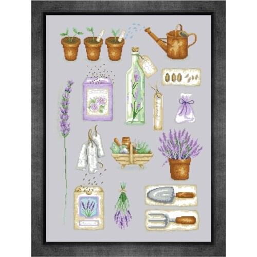 Lavender garden cross stitch kits flower aida fabric 18ct 14ct 11ct gray cotton thread embroidery kits DIY craft set
