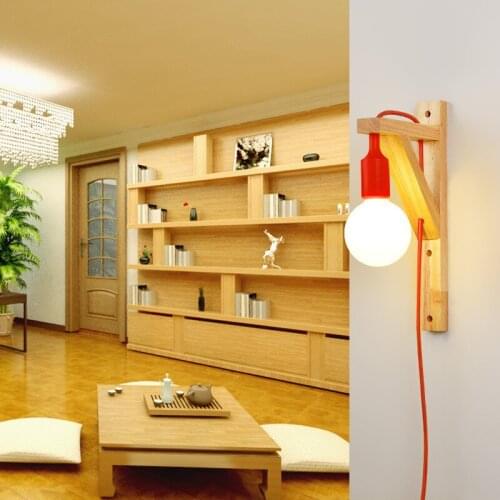 Wall Lamps With Cable Simple Wooden Creative Hanging Solid Wood For Aisle Bedside Living Dining Room Wardrobe Corridor Fixtures