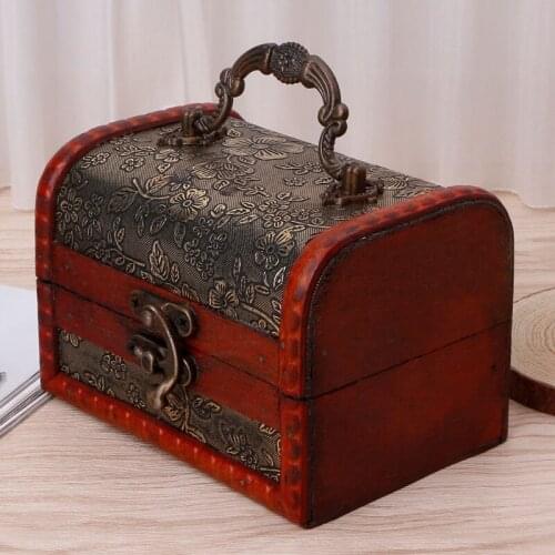 Small Vintage Jewelry Box Treasure Organizer Handmade Wooden Locking Case HX6D