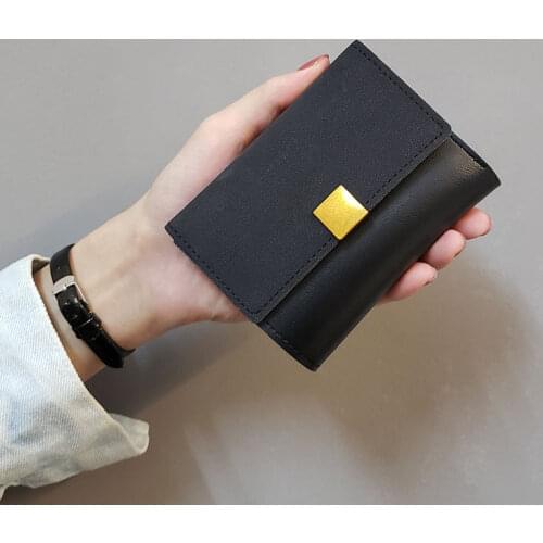 2021 New Ins Hot Small Wallet Womens Short Frosted Splicing Versatile Purse Folding Mini Retro Pocket Card Change Holder Gift