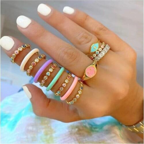 2021 New Candy Color Inlaid Diamonds Out Of The Street Fashion With Evil Eye Ring For Woman Personality Trend Hot Girl