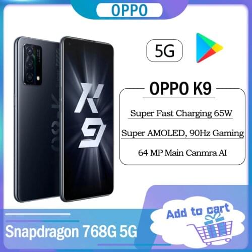 Original OPPO K9 5G Smart Phone Snapdragon 768G Google Play Android 11 6.43inch AMOLED 90HZ 8GB RAM 64MP 65W Super Charger OTA