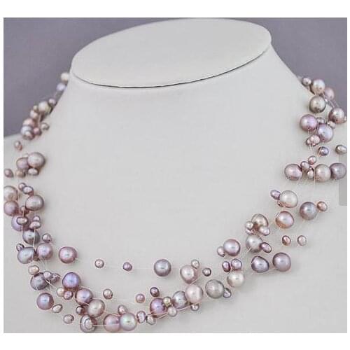 New Arrival Favorite Pearl Necklace Multistrand Illusion Purple Freshwater Pearl Fine Jewelry Bridesmaid Wedding Women Gift