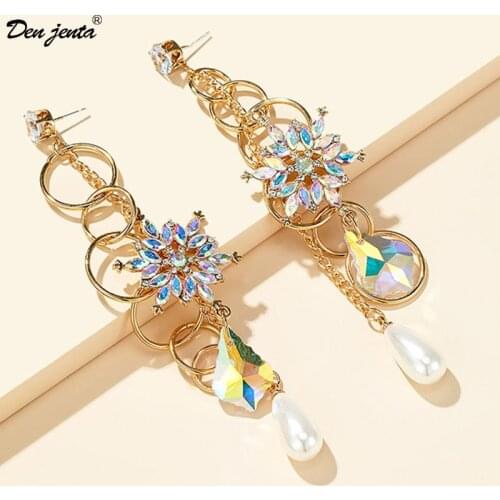 New Crystal Tassel Earrings Female Long Paragraph Geometric Pendant Earrings for Women Wedding Bride Earrings Jewelry