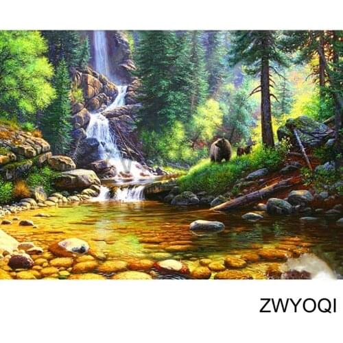 Full Square Diamond painting Cross stitch Black bear Full Round Diamond mosaic Waterfall forest 5DDIY Diamond embroidery shingle