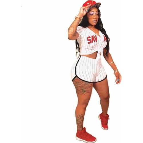 Striped Letter Casual Two Piece Set Plus Size Sexy Summer Outfits T Shirt Crop Tops and Shorts Women Tracksuit D74-CA19