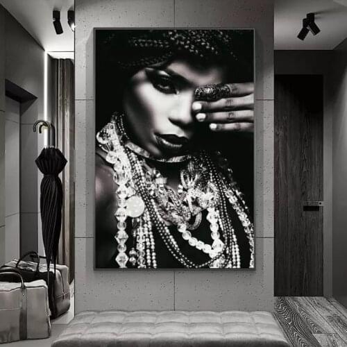 Portrait of African With Jewellery Wall Art Posters And Prints Black Woman Art Canvas Paintings Silver Body Art Pictures Cuadros