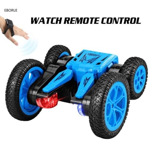 EBORUI RC Stunt Car 2.4Ghz 4WD Remote Control Race Car Double Sided Drive LED Light Rolling Rotating w/ Gesture Sensor Watch RTR
